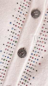 CHANEL 12C Ivory Cashmere 100% Swarovski Knit Cardigan 50 シャネル アイボリー カシミア スワロフスキー ニット カーディガン 即発