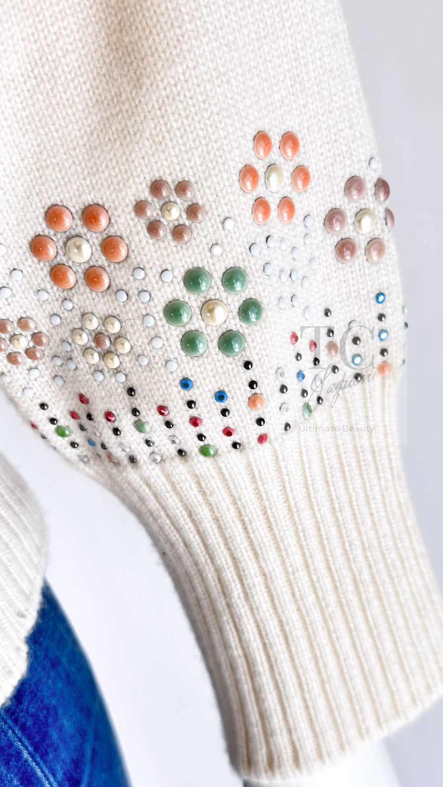 CHANEL 12C Ivory Cashmere 100% Swarovski Knit Cardigan 50 シャネル アイボリー カシミア スワロフスキー ニット カーディガン 即発