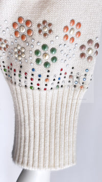 CHANEL 12C Ivory Cashmere 100% Swarovski Knit Cardigan 50 シャネル アイボリー カシミア スワロフスキー ニット カーディガン 即発