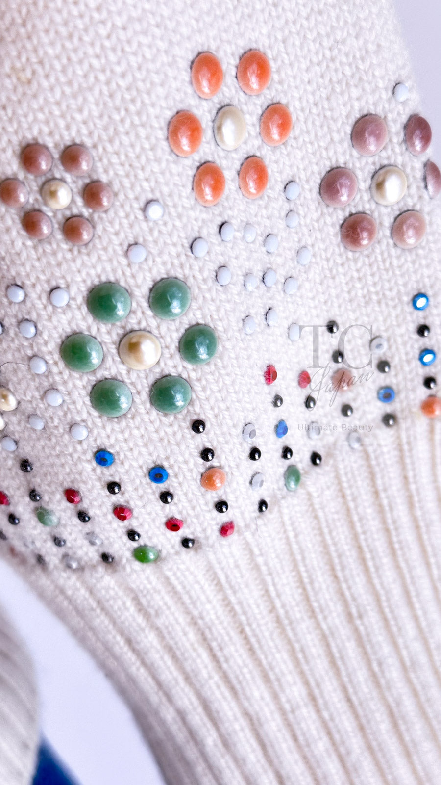 CHANEL 12C Ivory Cashmere 100% Swarovski Knit Cardigan 50 シャネル アイボリー カシミア スワロフスキー ニット カーディガン 即発