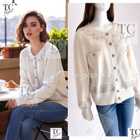 CHANEL 12C Ivory Cashmere 100% Swarovski Knit Cardigan 50 シャネル アイボリー カシミア スワロフスキー ニット カーディガン 即発