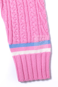 CHANEL 23PS Pink Cashmere Cotton Knit Cardigan CC Logo Button 38 40 シャネル ピンク カシミヤ コットン ケーブル ニット カーディガン ココボタン 即発