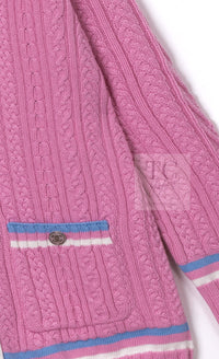 CHANEL 23PS Pink Cashmere Cotton Knit Cardigan CC Logo Button 38 40 シャネル ピンク カシミヤ コットン ケーブル ニット カーディガン ココボタン 即発
