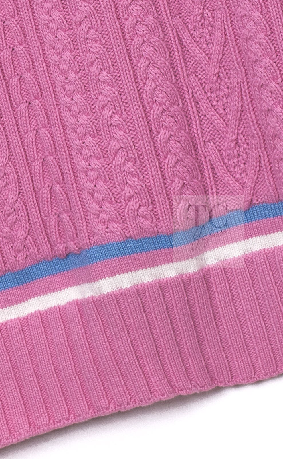 CHANEL 23PS Pink Cashmere Cotton Knit Cardigan CC Logo Button 38 40 シャネル ピンク カシミヤ コットン ケーブル ニット カーディガン ココボタン 即発