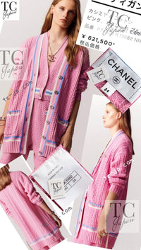 CHANEL 23PS Pink Cashmere Cotton Knit Cardigan CC Logo Button 38 40 シャネル ピンク カシミヤ コットン ケーブル ニット カーディガン ココボタン 即発