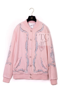 CHANEL Pink CC Logo Cashmere Knit Cardigan Blouson Jacket 44 シャネル ピンク 水彩画 カシミヤ ニット カーディガン ブルゾン ジャケット 即発