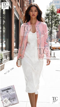 CHANEL Pink CC Logo Cashmere Knit Cardigan Blouson Jacket 44 シャネル ピンク 水彩画 カシミヤ ニット カーディガン ブルゾン ジャケット 即発