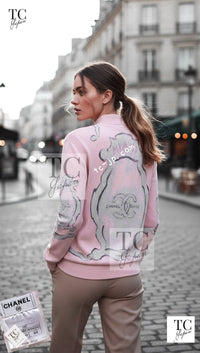 CHANEL Pink CC Logo Cashmere Knit Cardigan Blouson Jacket 44 シャネル ピンク 水彩画 カシミヤ ニット カーディガン ブルゾン ジャケット 即発