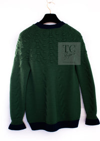 CHANEL 15PF Green Blue Flower Patch Wool Knit Cardigan 36 38 シャネル グリーン お花 ワッペン ウール ニット カーディガン 即発