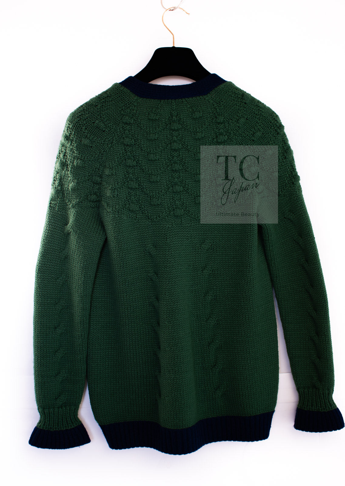 CHANEL 15PF Green Blue Flower Patch Wool Knit Cardigan 36 38 シャネル グリーン お花 ワッペン ウール ニット カーディガン 即発