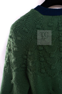 CHANEL 15PF Green Blue Flower Patch Wool Knit Cardigan 36 38 シャネル グリーン お花 ワッペン ウール ニット カーディガン 即発