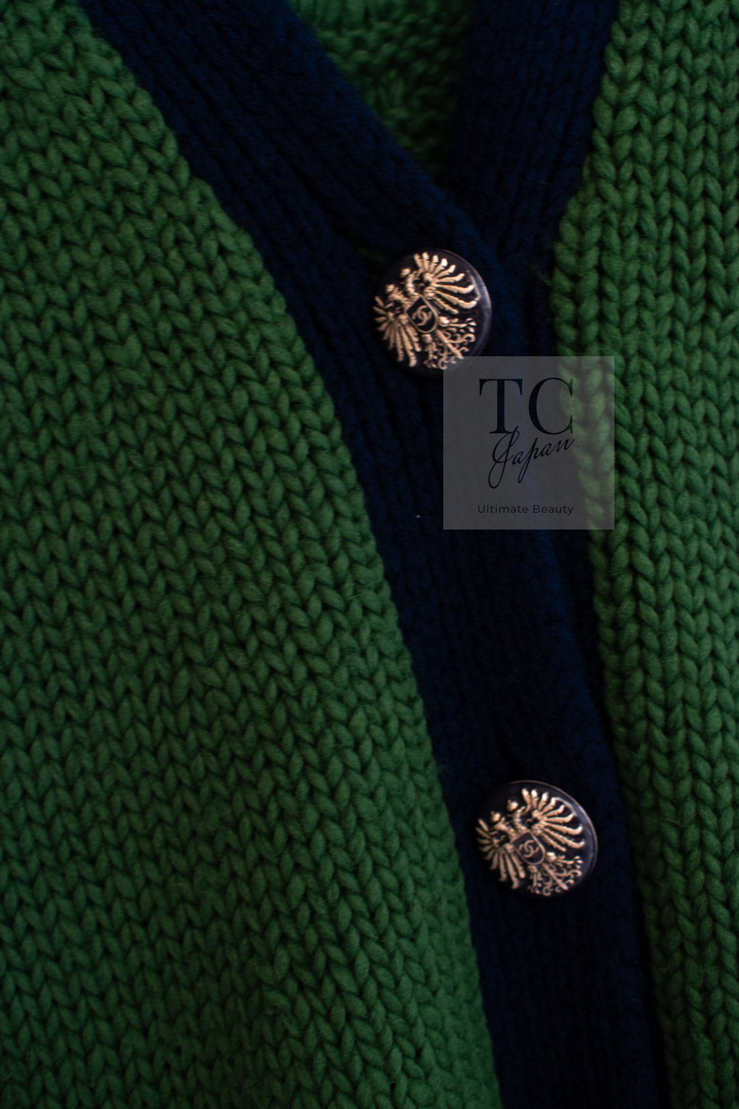 CHANEL 15PF Green Blue Flower Patch Wool Knit Cardigan 36 38 シャネル グリーン お花 ワッペン ウール ニット カーディガン 即発