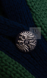CHANEL 15PF Green Blue Flower Patch Wool Knit Cardigan 36 38 シャネル グリーン お花 ワッペン ウール ニット カーディガン 即発