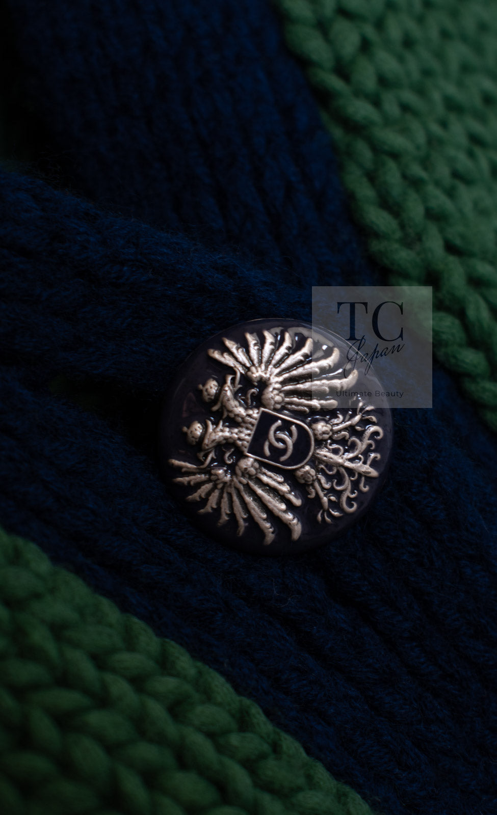 CHANEL 15PF Green Blue Flower Patch Wool Knit Cardigan 36 38 シャネル グリーン お花 ワッペン ウール ニット カーディガン 即発