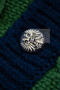 CHANEL 15PF Green Blue Flower Patch Wool Knit Cardigan 36 38 シャネル グリーン お花 ワッペン ウール ニット カーディガン 即発