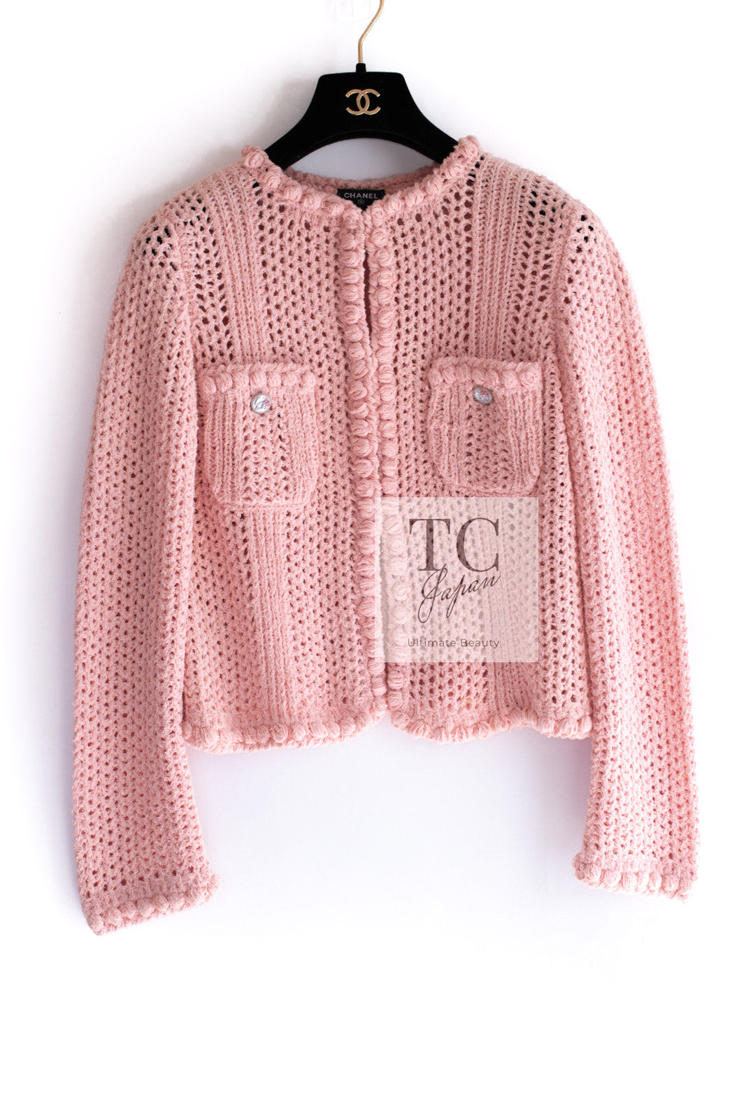 CHANEL 17C Pretty Pink Cotton Knit Cardigan 34 36 シャネル プリティ ピンク コットン ニット カーディガン 即発
