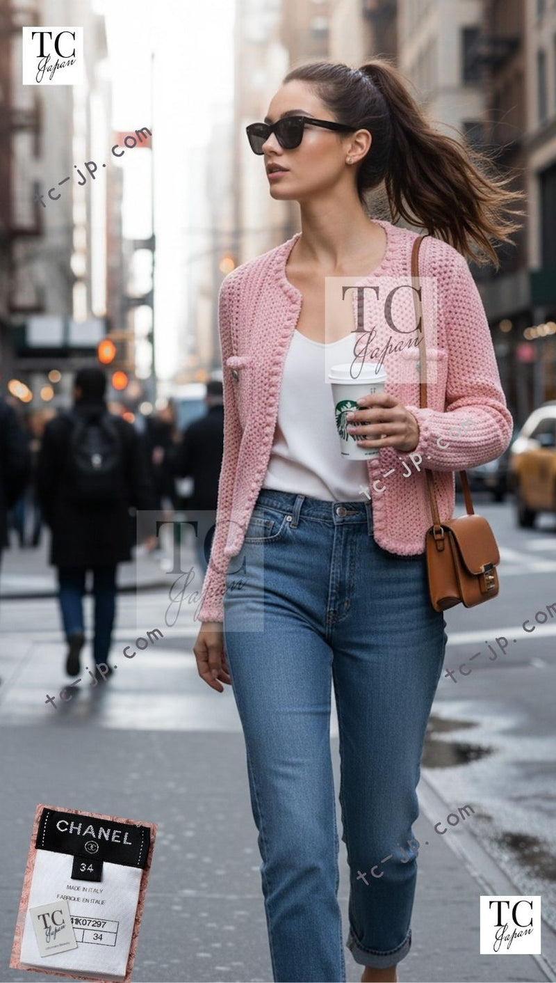 CHANEL 17C Pretty Pink Cotton Knit Cardigan 34 36 シャネル プリティ ピンク コットン ニット カーディガン 即発
