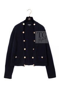 CHANEL black gold cashmere knit CC logo button women's cardigan / シャネル レディース ブラック ゴールド カシミヤ ニット CCロゴ ボタン カーディガン