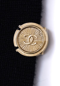 CHANEL black gold cashmere knit CC logo button women's cardigan / シャネル レディース ブラック ゴールド カシミヤ ニット CCロゴ ボタン カーディガン