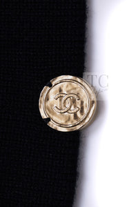 CHANEL black gold cashmere knit CC logo button women's cardigan / シャネル レディース ブラック ゴールド カシミヤ ニット CCロゴ ボタン カーディガン