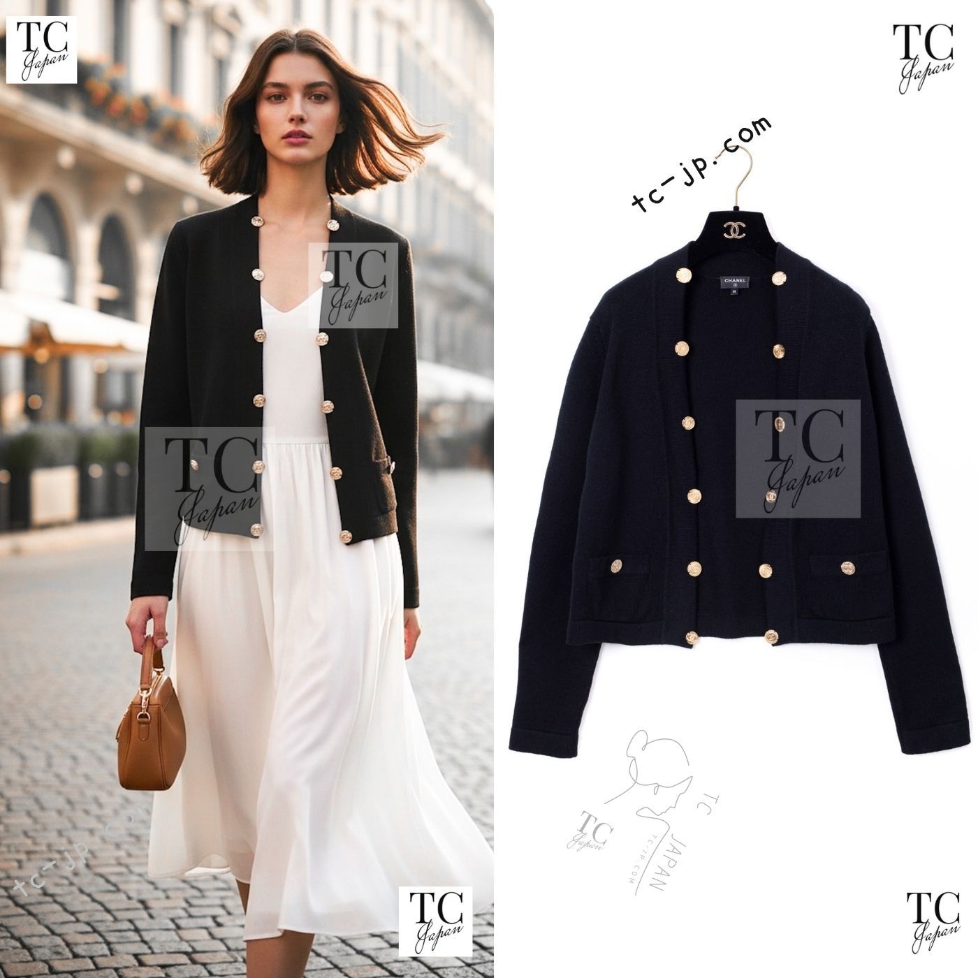 シャネル カーディガン CHANEL 22PS ブラック ゴールド CC ロゴ ボタン