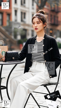 CHANEL black gold cashmere knit CC logo button women's cardigan / シャネル レディース ブラック ゴールド カシミヤ ニット CCロゴ ボタン カーディガン