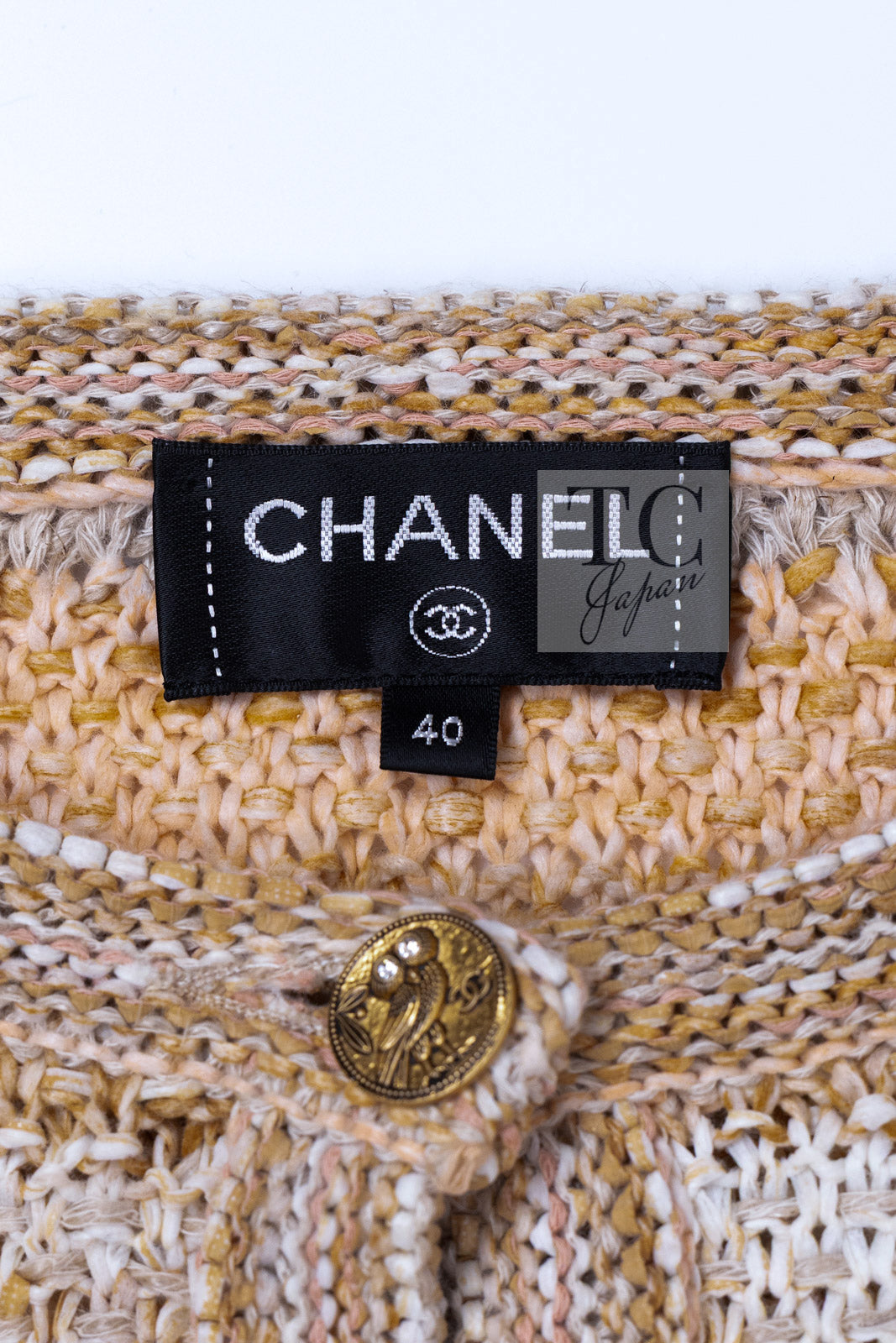 CHANEL 18C Beige Creme Striped Cardigan 40 シャネル ベージュ クリーム ストライプ カーディガン 即発