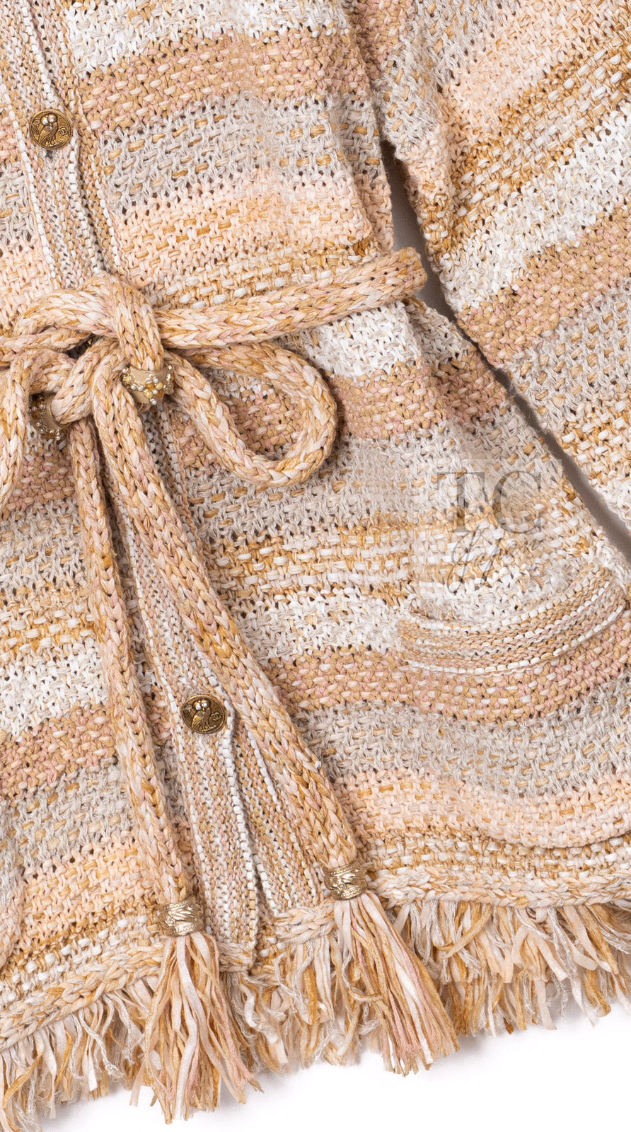 CHANEL 18C Beige Creme Striped Cardigan 40 シャネル ベージュ クリーム ストライプ カーディガン 即発