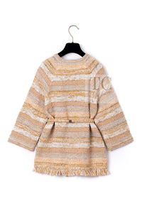 CHANEL 18C Beige Creme Striped Cardigan 40 シャネル ベージュ クリーム ストライプ カーディガン 即発