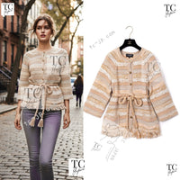 CHANEL 18C Beige Creme Striped Cardigan 40 シャネル ベージュ クリーム ストライプ カーディガン 即発
