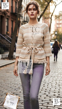 CHANEL 18C Beige Creme Striped Cardigan 40 シャネル ベージュ クリーム ストライプ カーディガン 即発