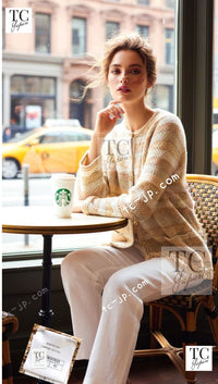 CHANEL 18C Beige Creme Striped Cardigan 40 シャネル ベージュ クリーム ストライプ カーディガン 即発