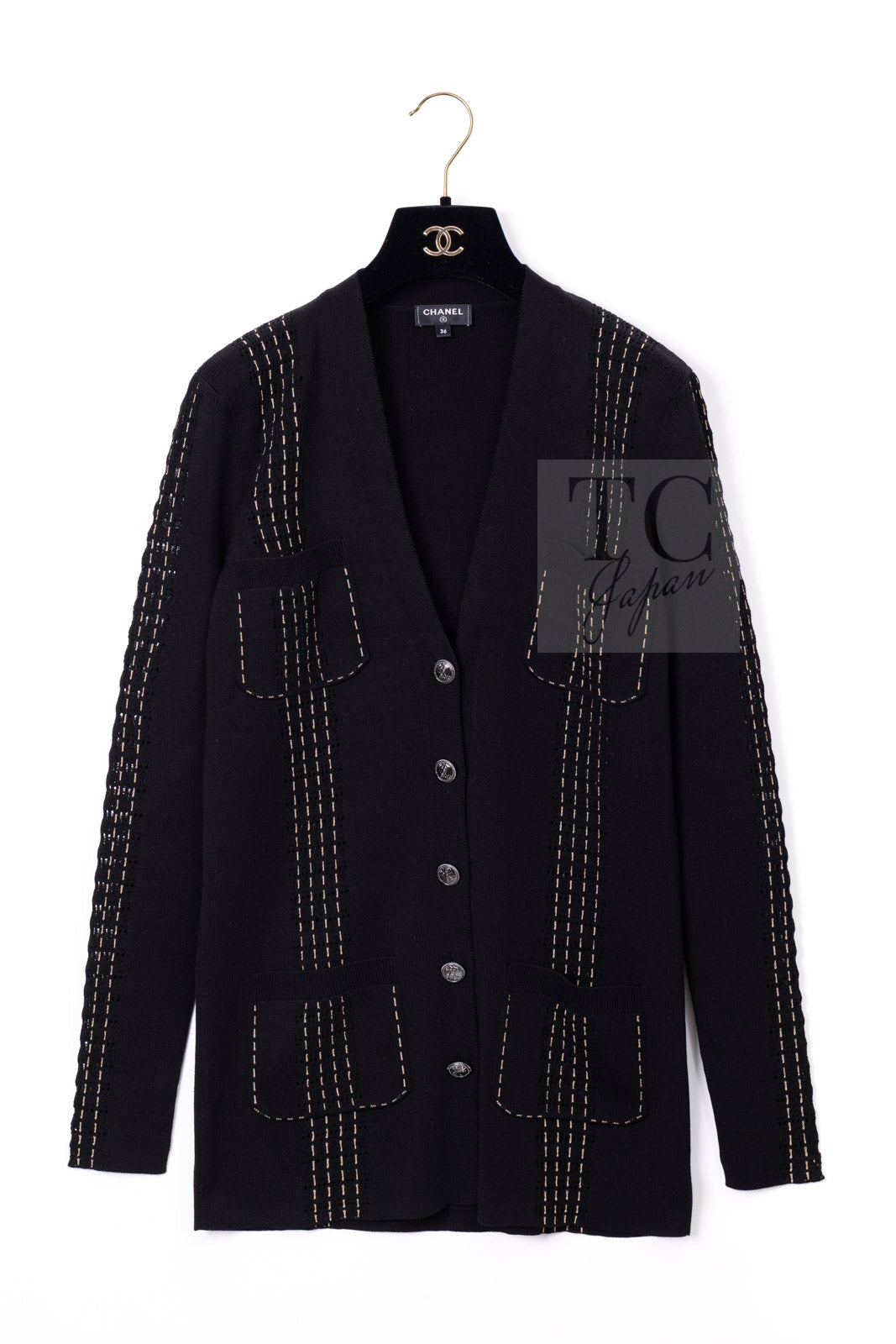 CHANEL 17C Black Beige Cotton Long Cardigan 36 シャネル ブラック ベージュ コットン ロング カーディガン