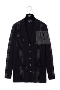 CHANEL 17C black beige cotton women's cardigan / シャネル レディース ブラック ベージュ コットン カーディガン