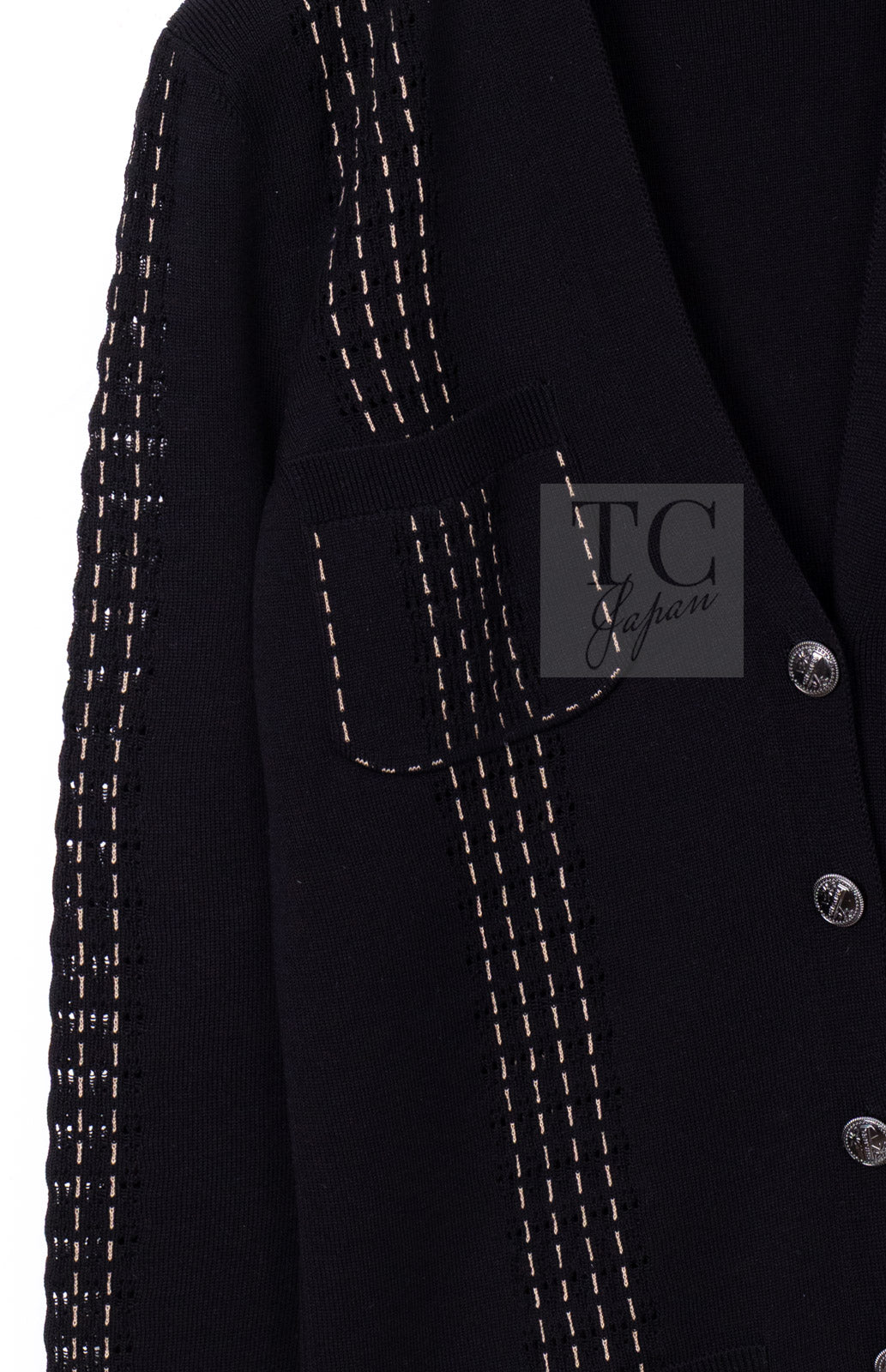 CHANEL 17C black beige cotton women's cardigan / シャネル レディース ブラック ベージュ コットン カーディガン