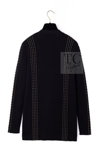 CHANEL 17C black beige cotton women's cardigan / シャネル レディース ブラック ベージュ コットン カーディガン