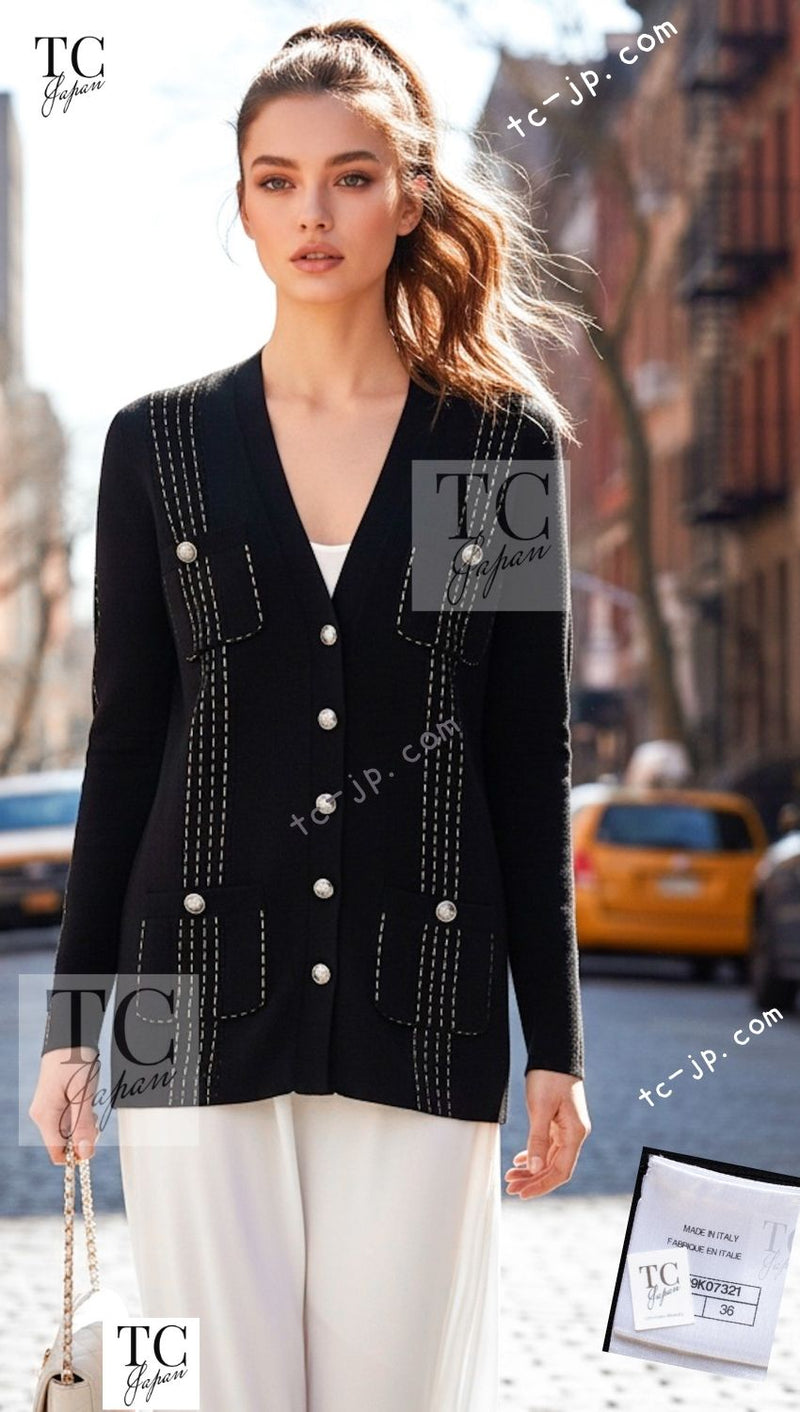CHANEL 17C Black Beige Cotton Long Cardigan 36 シャネル ブラック ベージュ コットン ロング カーディガン