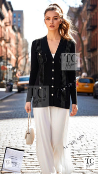 CHANEL 17C black beige cotton women's cardigan / シャネル レディース ブラック ベージュ コットン カーディガン