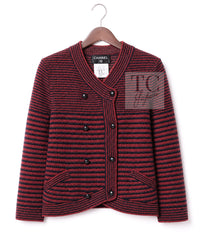 CHANEL 15S Red Blue Stripe Knit Cardigan 38 シャネル レッド ブルー ストライプ ニット カーディガン 即発