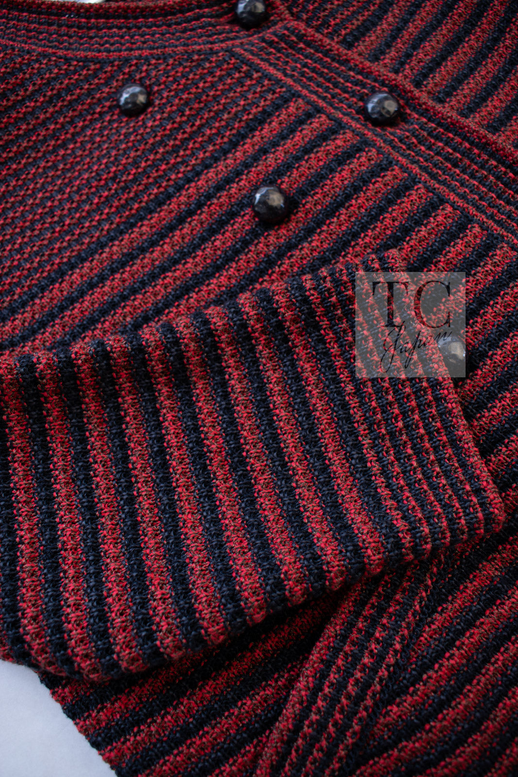 CHANEL 15S Red Blue Stripe Knit Cardigan 38 シャネル レッド ブルー ストライプ ニット カーディガン 即発