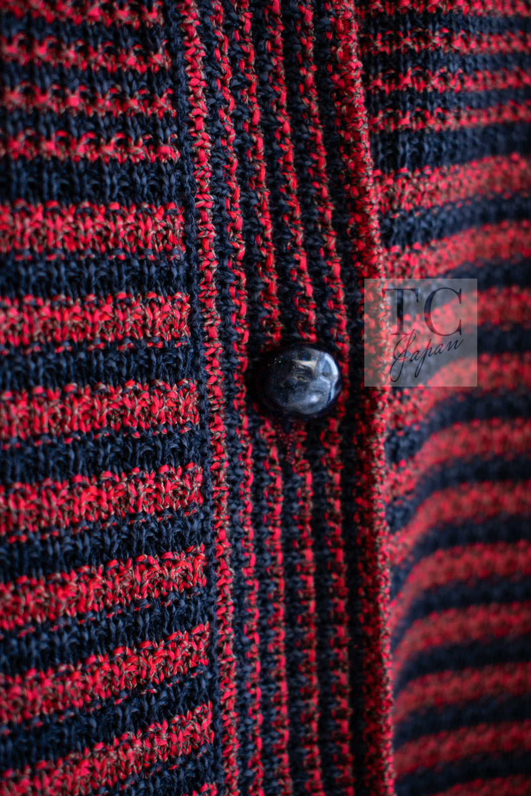 CHANEL 15S Red Blue Stripe Knit Cardigan 38 シャネル レッド ブルー ストライプ ニット カーディガン 即発