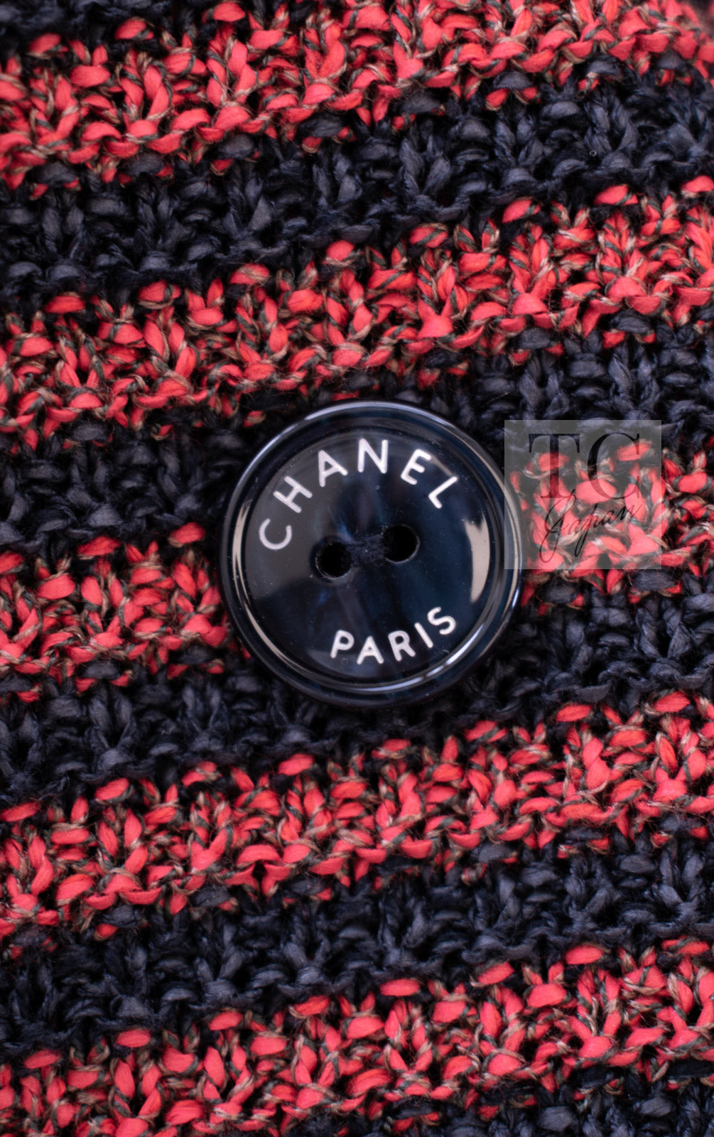 CHANEL 15S Red Blue Stripe Knit Cardigan 38 シャネル レッド ブルー ストライプ ニット カーディガン 即発