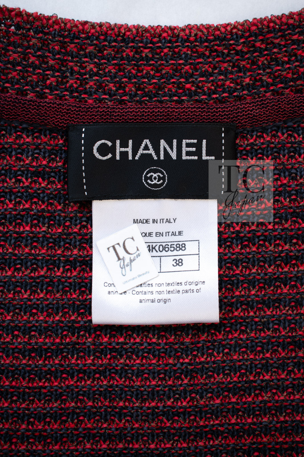 CHANEL 15S Red Blue Stripe Knit Cardigan 38 シャネル レッド ブルー ストライプ ニット カーディガン 即発