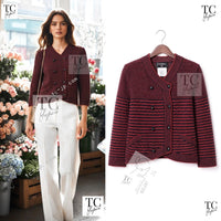 CHANEL 15S Red Blue Stripe Knit Cardigan 38 シャネル レッド ブルー ストライプ ニット カーディガン 即発