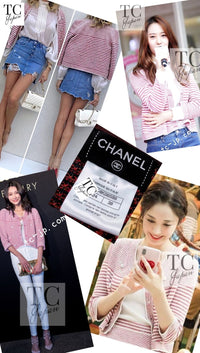 CHANEL 15S Red Blue Stripe Knit Cardigan 38 シャネル レッド ブルー ストライプ ニット カーディガン 即発