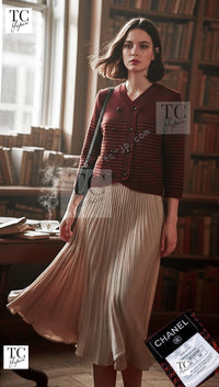 CHANEL 15S Red Blue Stripe Knit Cardigan 38 シャネル レッド ブルー ストライプ ニット カーディガン 即発