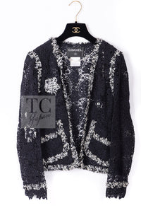 CHANEL 04S Camellia Pale Black Lace Cardigan Jacket 38 シャネル カメリア ブラック レース カーディガン ジャケット 即発