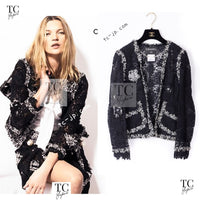 CHANEL 04S Camellia Pale Black Lace Cardigan Jacket 38 シャネル カメリア ブラック レース カーディガン ジャケット 即発