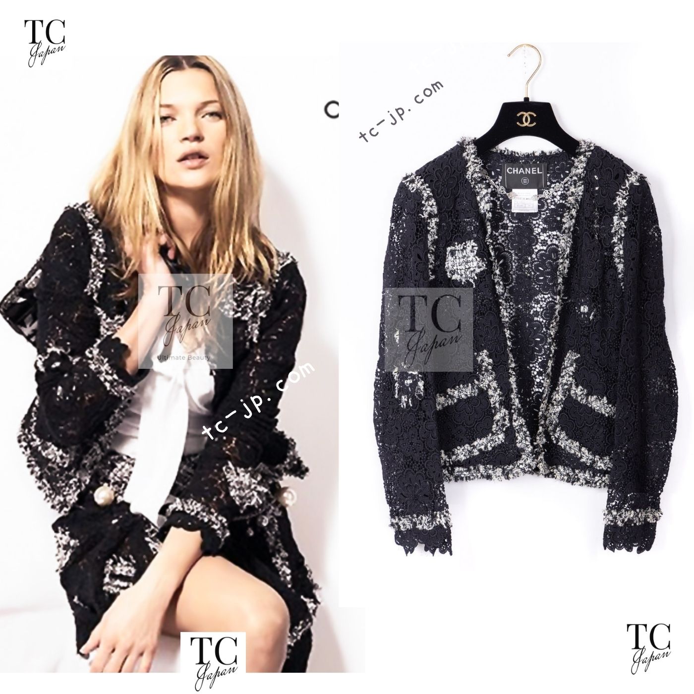 CHANEL 04S Camellia Pale Black Lace Cardigan Jacket 38 シャネル カメリア ブラック レース カーディガン ジャケット 即発