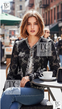 CHANEL 04S Camellia Pale Black Lace Cardigan Jacket 38 シャネル カメリア ブラック レース カーディガン ジャケット 即発